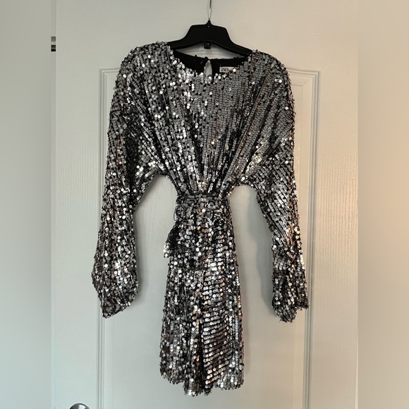 Zara Silver Sequin Mini Dress M - Picture 5 of 7